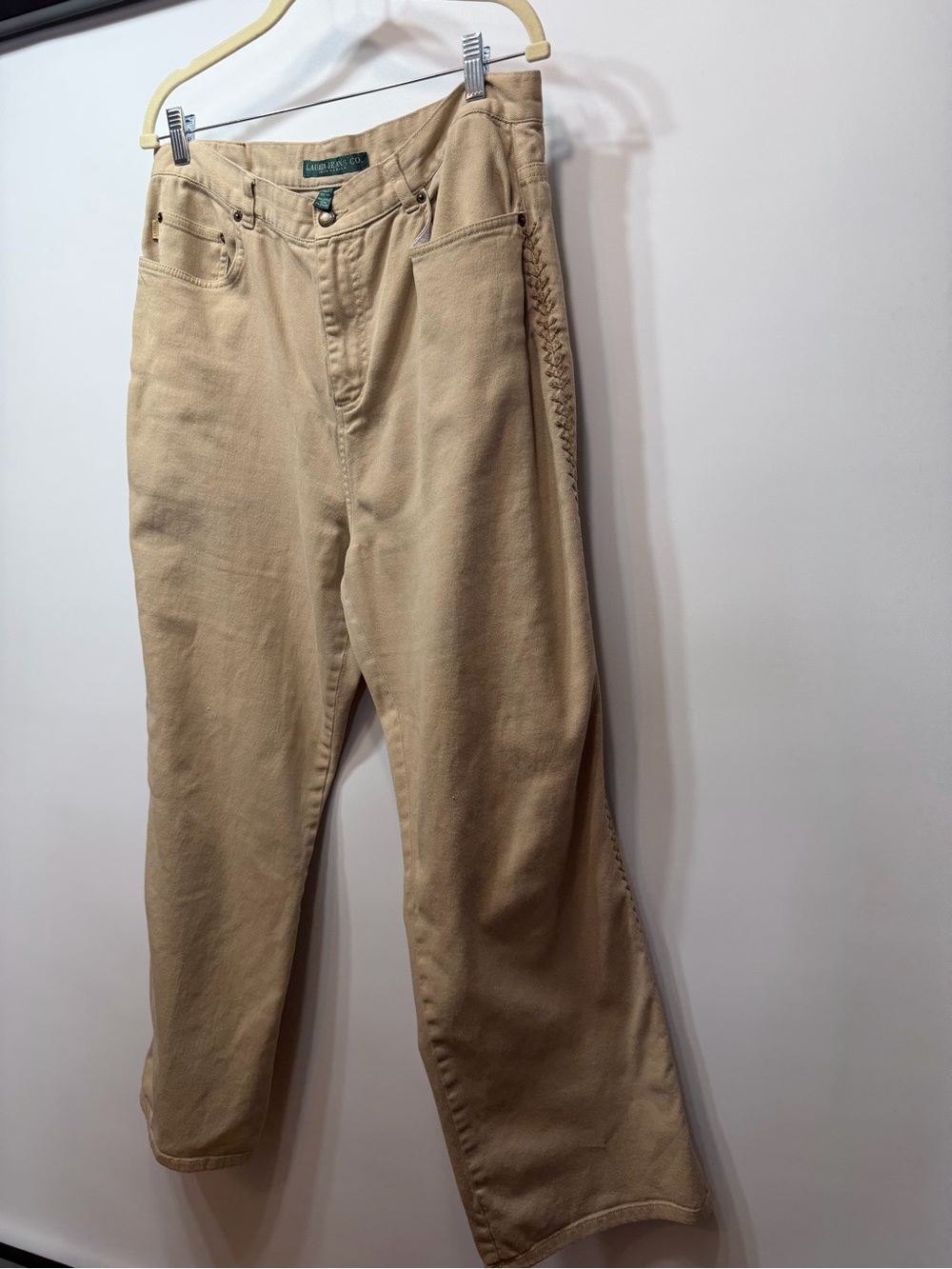 Lauren Ralph Lauren Jeans 14W Tan Braided Side Detail Straight Leg Pants - Picture 3 of 16